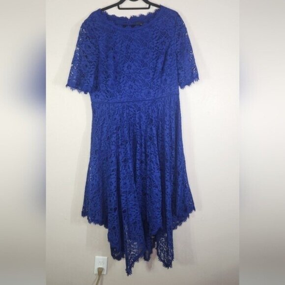 Shani Lace Asymmetrical Sharkbite Hem Midi Blue Women Size 16 - Picture 2 of 7